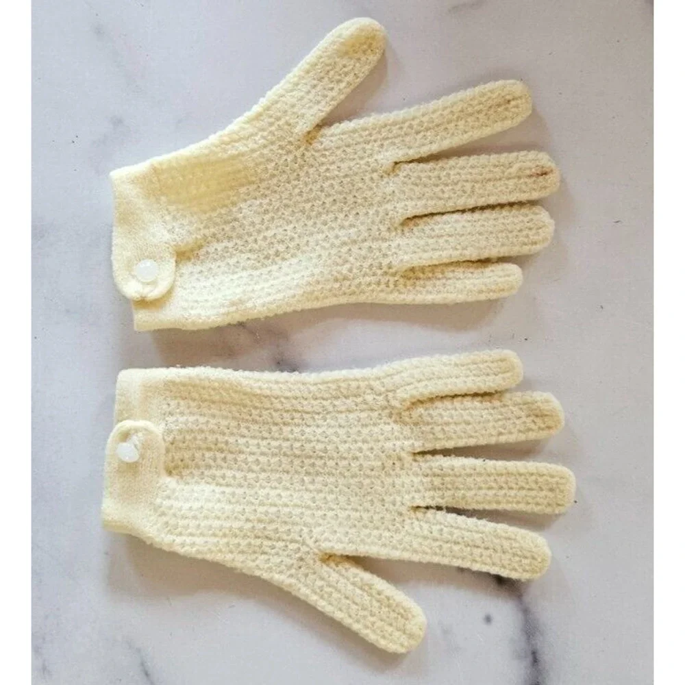 Vintage Kids Hand Gloves XS Cream Knit Full Finger 50s 60s Party Elegant‎ Retro